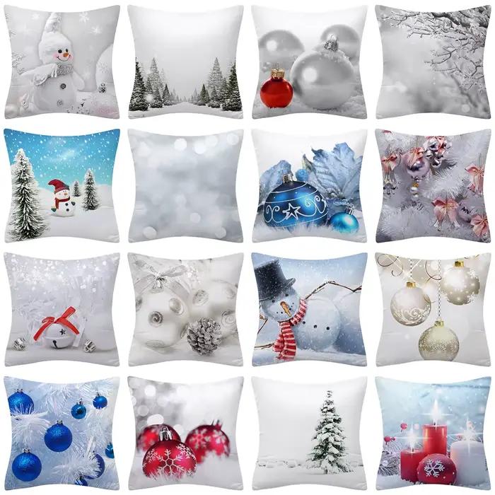 Juste de coussin imprimée bleu et blanc