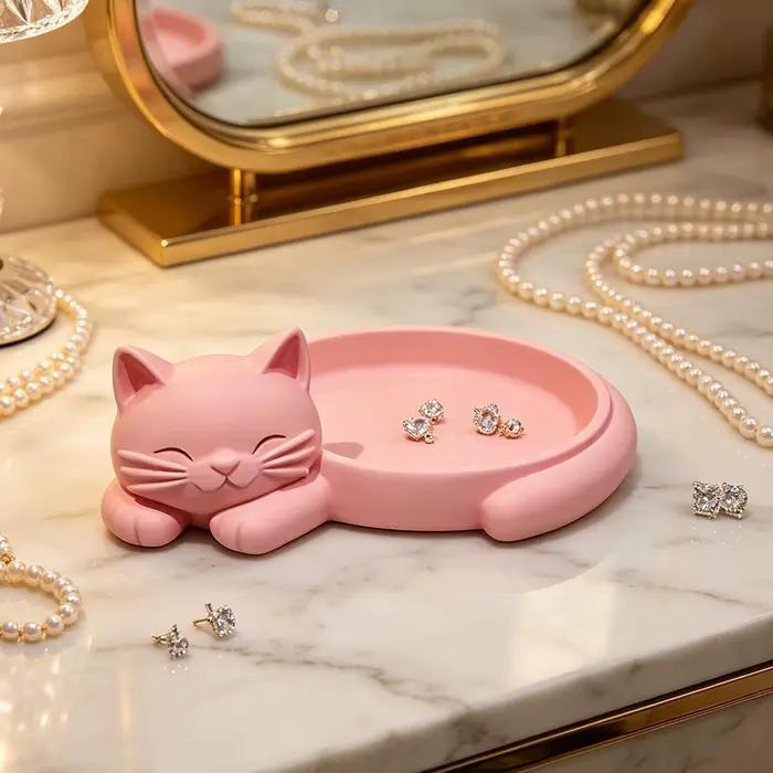 Plateau à bijoux décoratif en forme de chat