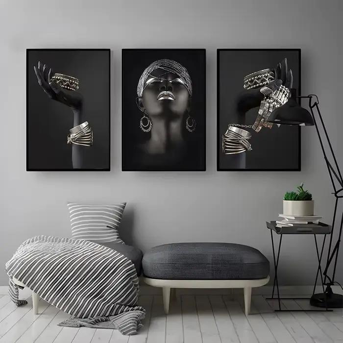 Peinture sur toile de fond d'art mural de femme africaine