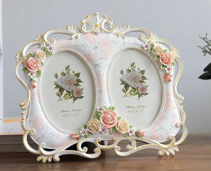 Cadre photo en résine artisanale peint à double trou style européen moderne pour femmes occasions spéciales