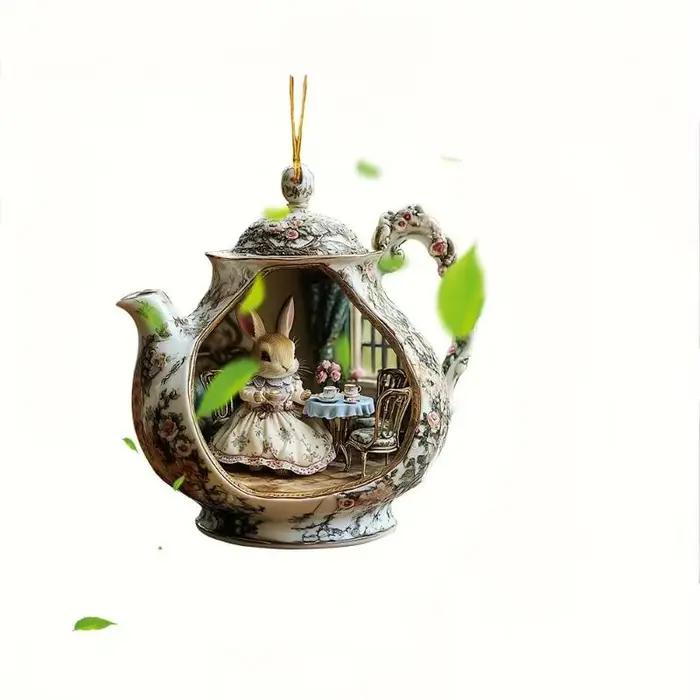 Décoration d'intérieur en acrylique 2D : Adorable lapin de Pâques dans une tasse à thé