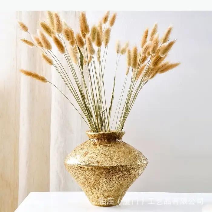 Vase décoratif vintage en résine dorée pour fleurs, ustensiles, fleurs séchées, vases décoratifs, arrangement floral, ornement artisanal