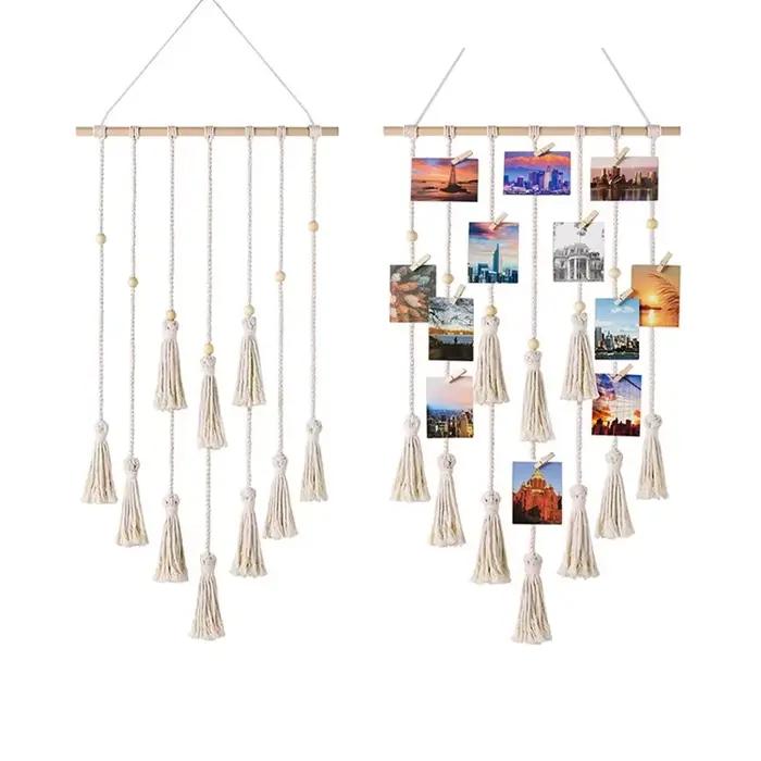 Présentoir de photo mural à pampilles Boho avec 25 clips en bois
