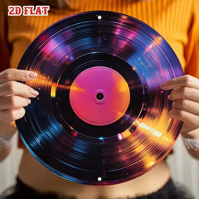 Décoration murale ronde en aluminium – Design disque vinyle avec reflets et étincelles colorés
