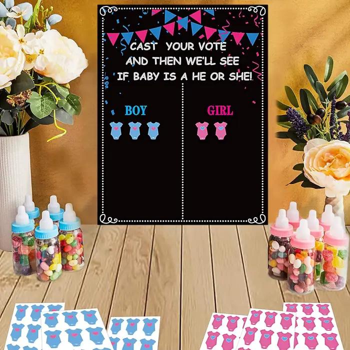 Tableau de vote pour révélation du sexe du bébé (garçon ou fille) avec autocollants, affiche de vote « Il ou Elle » pour nouveau-né, décoration pour baby shower et fête d'anniversaire