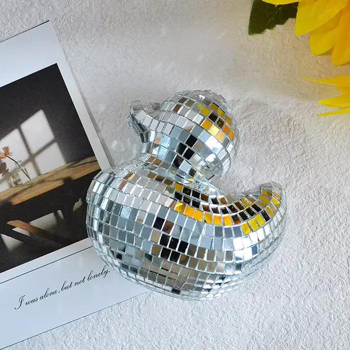 Décoration de canard en verre miroir argenté