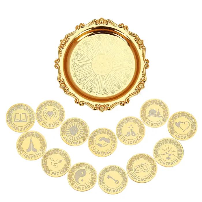 Arras de mariage personnalisés avec assiette ronde, ensemble cadeau Arras de Boda pour cérémonie de mariage, accessoires de mariage mexicains pour cérémonie