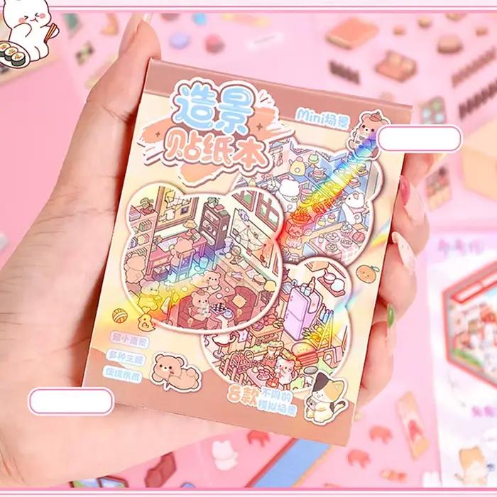 Livre d'autocollants de scènes miniatures de dessin animé 21 pièces matériaux de journal de chalet 3D autocollants de collage créatifs bricolage pour enfants occasions spéciales