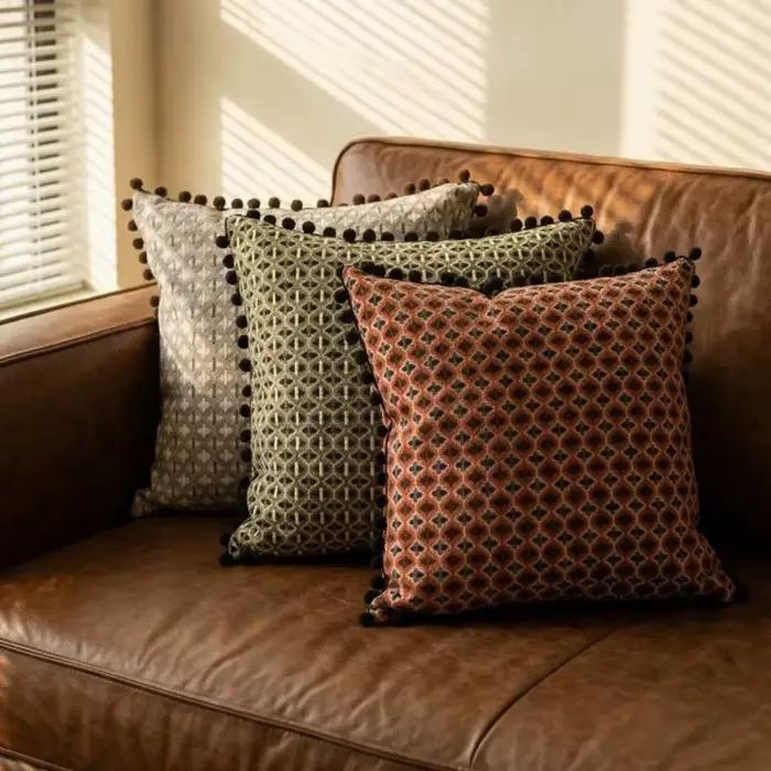 Housse de coussin jacquard géométrique rétro 50x50 cm