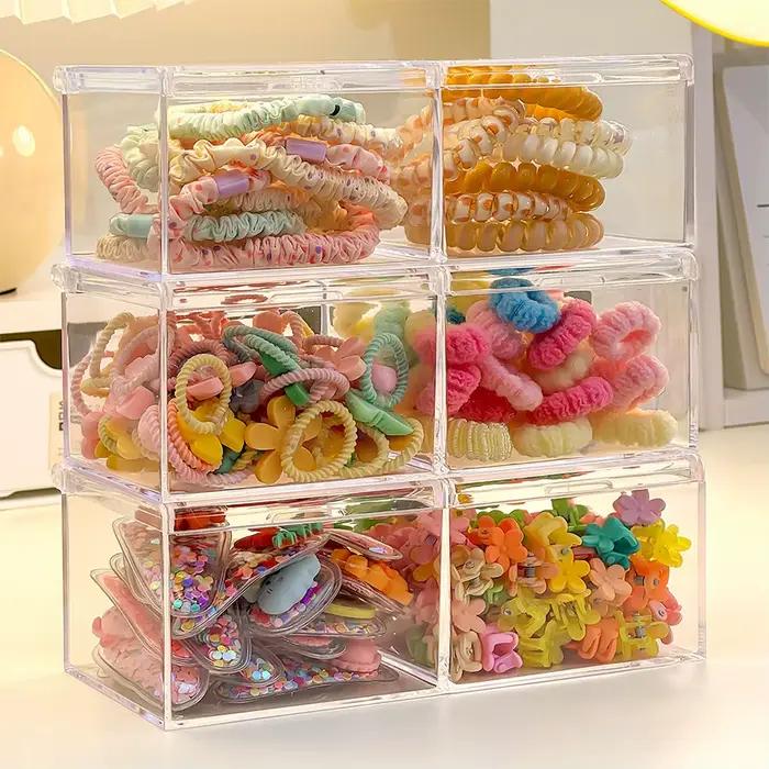 Boîte de rangement pour accessoires de cheveux à deux niveaux