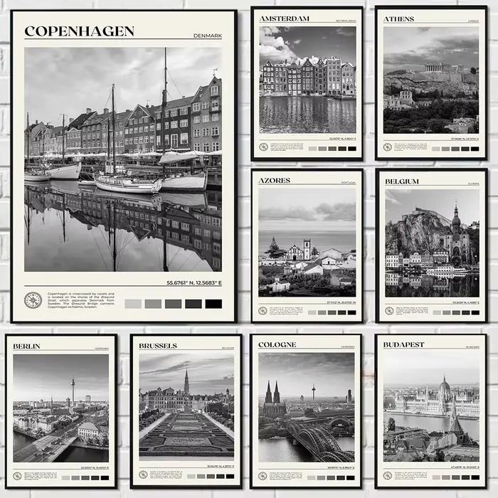 Affiche de paysage de cité européenne de voyage classique