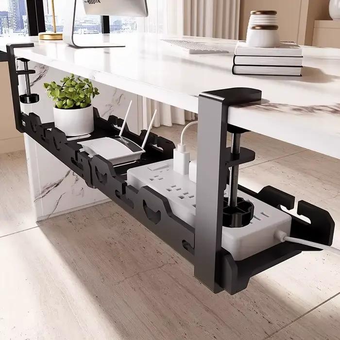 Support de rangement télescopique sous Table, plateau de gestion de câbles en métal, organisateur de fils de bureau à domicile, accessoires de rangement sans poinçonnage