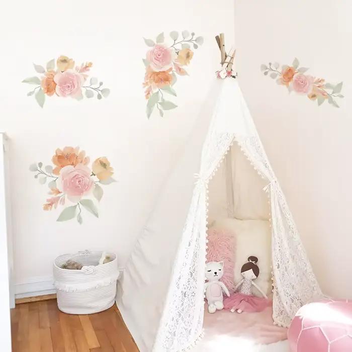 Sticker mural fleurs peintes à l'aquarelle
