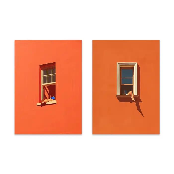 2 pièces d'impressions murales sur toile orange vif