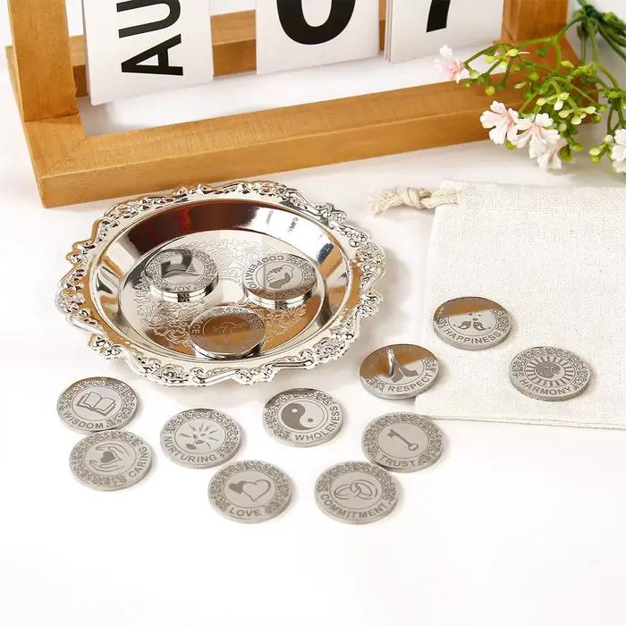 Arras de mariage personnalisés avec assiette ronde, ensemble cadeau Arras de Boda pour cérémonie de mariage, accessoires de mariage mexicains pour cérémonie
