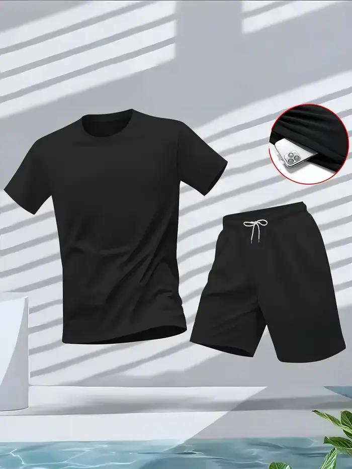 Costume pour hommes, ensemble 2 pièces, mode loisirs, confortable, comprenant T-shirts et shorts, adapté aux activités de sport et de Fitness, été