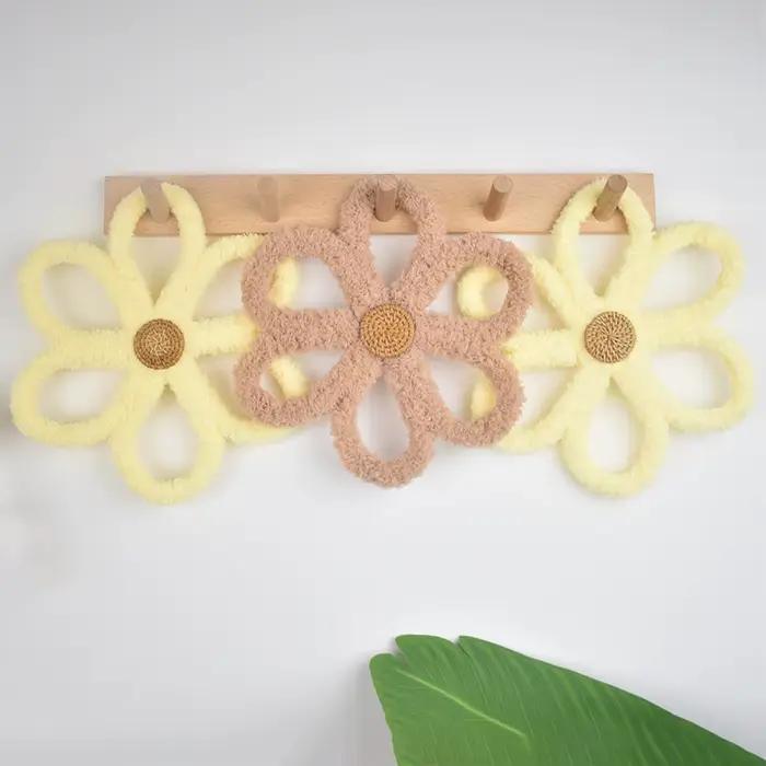 2 pièces Boho pépinière décor pour fille marguerite fleur tissé macramé tenture murale bohème