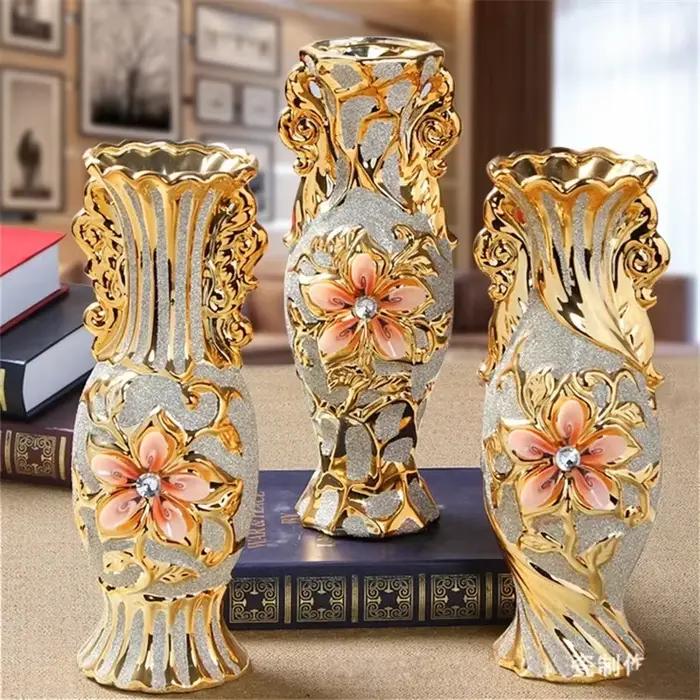 Vase en céramique vintage européen élégant en porcelaine plaquée or pour décoration de mariage et intérieur occasions spéciales