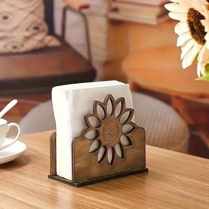 Porte-serviettes en bois au design sophistiqué en forme de tournesol