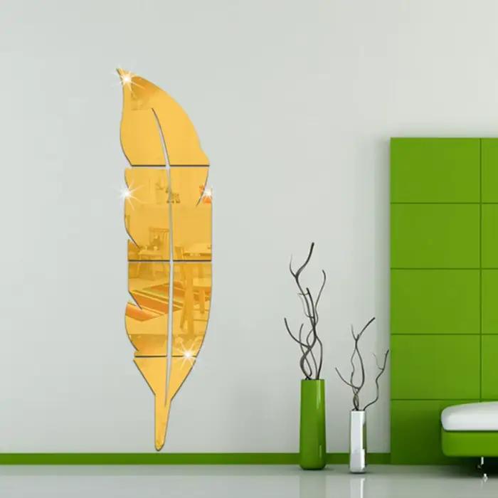 Plume 3D miroir autocollant mural décorative pour salon art moderne à offrir pour femme occasions spéciales