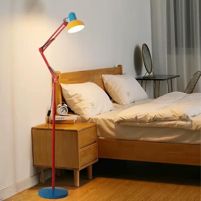 Lampadaire pliable à bras long avec abat-jour coloré pour étude, salon, chambre d'enfant et canape modernes