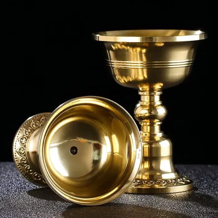 Bougeoir en laiton, Collection de tasses, fleur romantique, chandelier doré, support de lampe bouddhiste tibétain, décoration de Table pour dîner de mariage et de maison