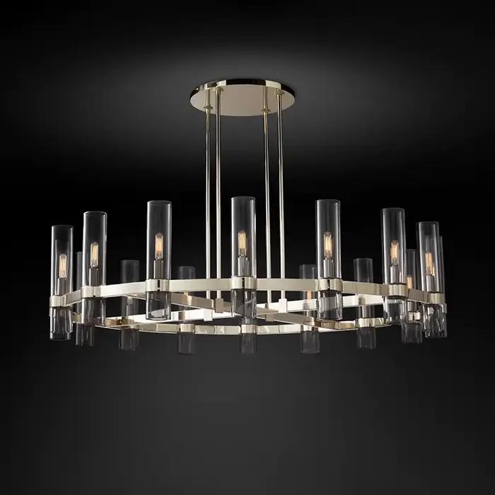 Art déco E14 LED moderne cuivre verre noir or rond Lustre luminaires