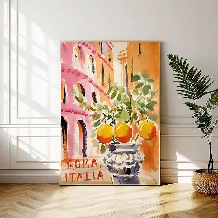 Affiches et imprimés de citron La Dolce Vita, peinture sur toile rétro Spritz, Santorin italie, affiche d'art murale de voyage, décor de salon