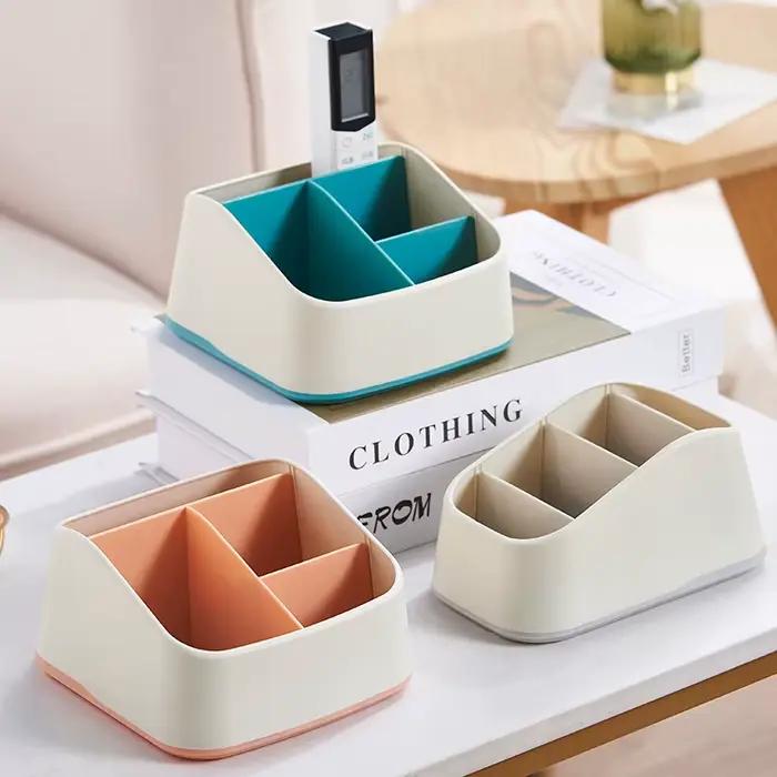 Organisateur de bureau à 4 compartiments pour télécommandes, téléphones et fournitures de bureau, boîte de rangement trapézoïdale pour télécommandes TV, idéal pour la maison et l'hôtel
