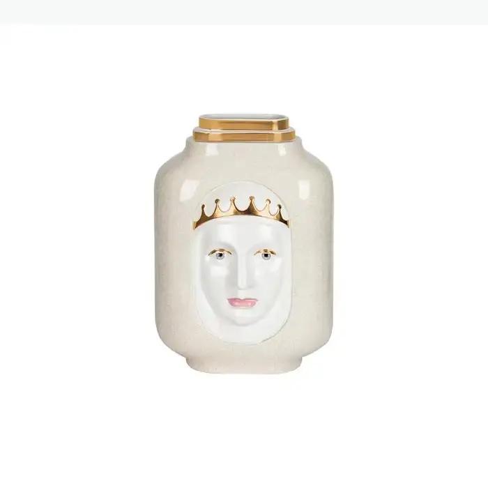 Vase en céramique, personnage de dessin animé abstrait, visage de la reine, vase à fleurs, sculpture, artisanat en céramique, accessoires de décoration pour la maison