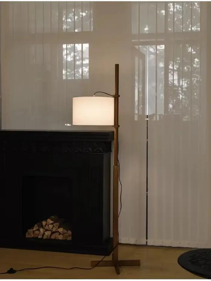 Lampadaire en noyer tissu design lampadaire réglable relevable chambre chevet décoration canapé coin rétro lampadaire en bois
