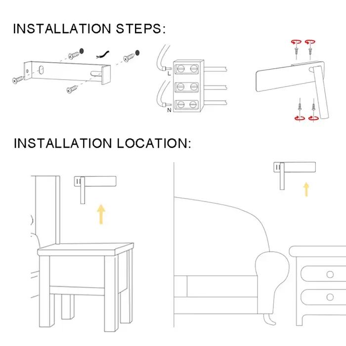Lampe murale LED de lecture pour chambre à coucher