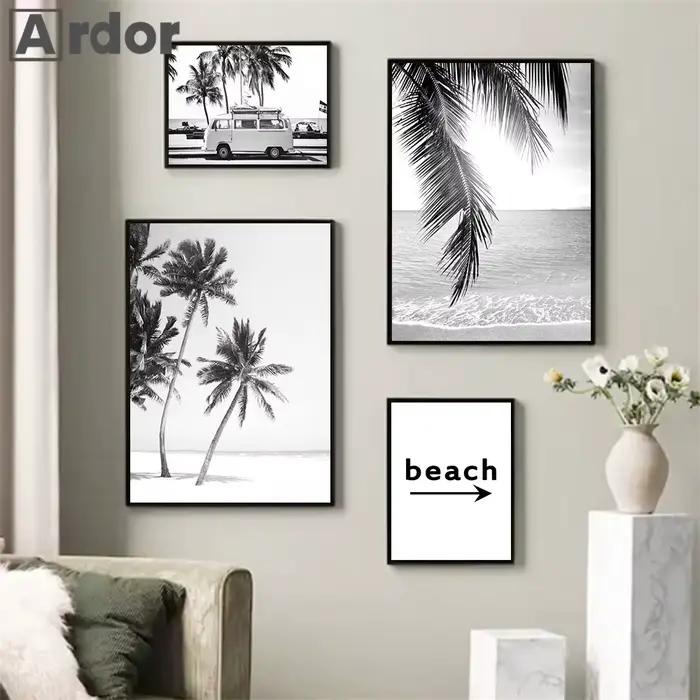 Toile d'Art Mural de Paysage de Plage en Noir et Blanc
