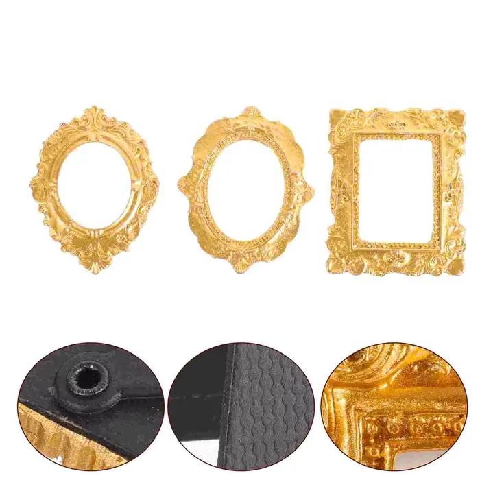 Cadres Photo Miniatures Dorés en Résine Accessoires de Décoration Petits Cadres Photo Mini Maison Breloques Vintage Occasions Spéciales