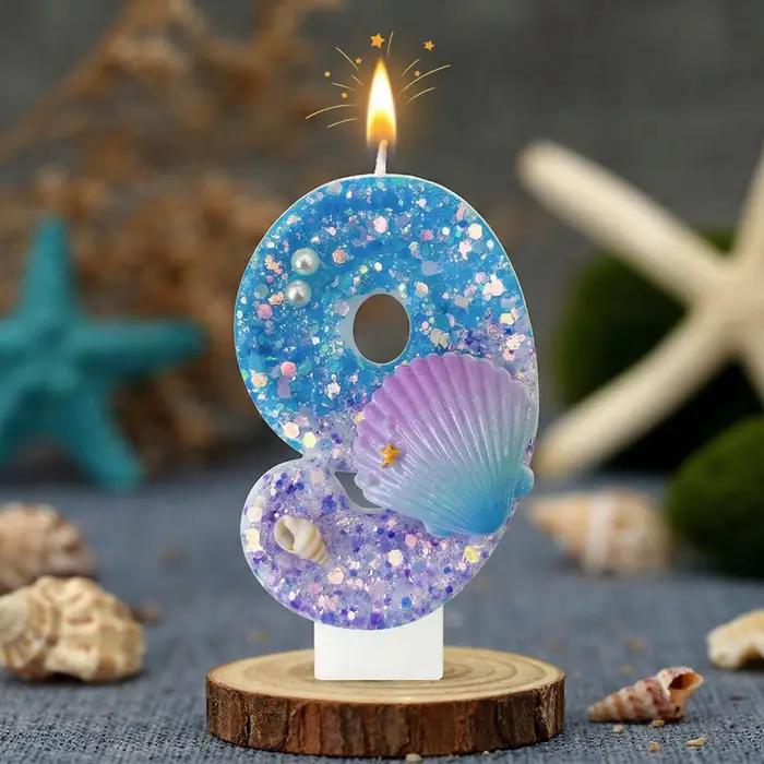 Bougie numérique artisanale en forme de coquillage marin, bougie créative pour gâteau, bougie d'anniversaire