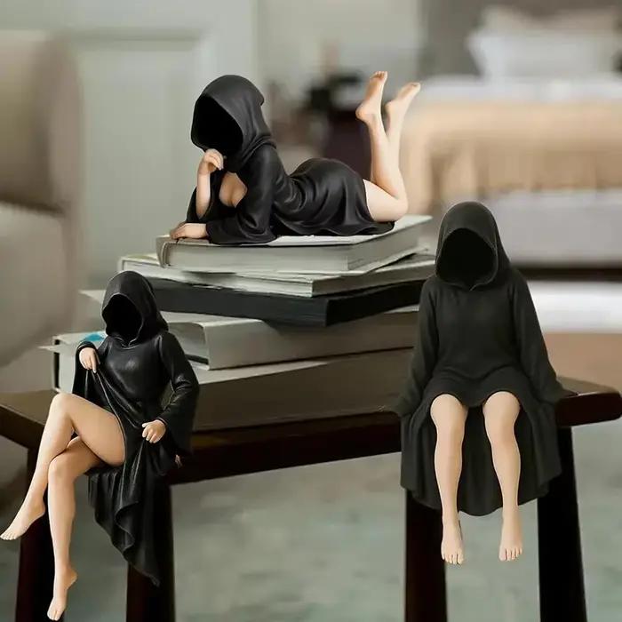 Statue masquée moderne ornement de bureau mystérieuse pour femmes décoration d'Halloween et style élégant pour bureau et étagère