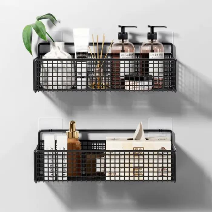 Étagère de rangement noire et blanche pour salle de bain