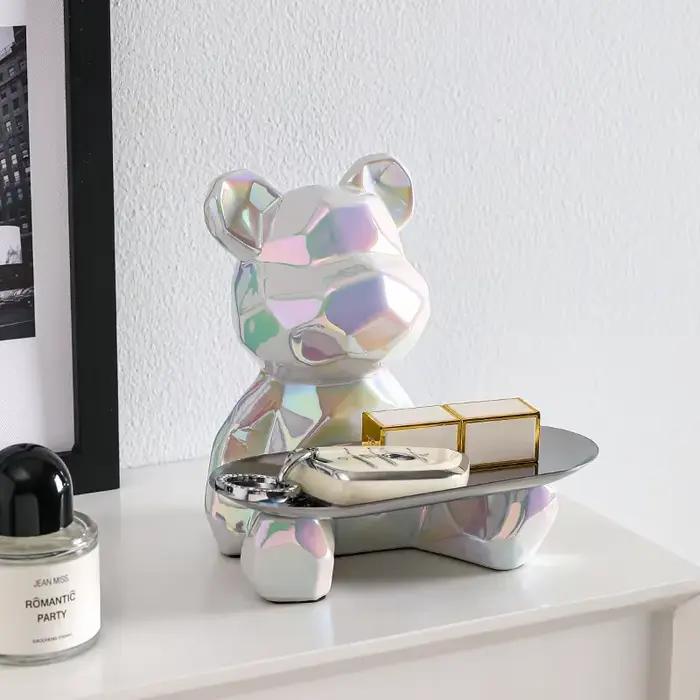 Statue d'ours géométrique avec plateau de rangement