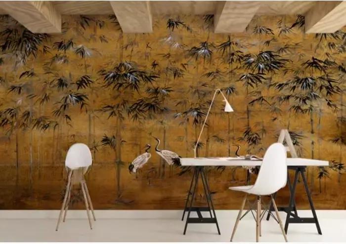 Papier peint personnalisé style rétro forêt de bambou en soie autocollant pour salon chambre à coucher cuisine chambre d'enfants maison de mariage chambre des aînés résistant à l'humidité isolation thermique respectueux de l'environnement