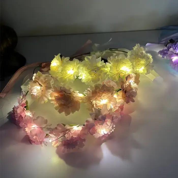 Couronne de guirlande de fleurs lumineuse