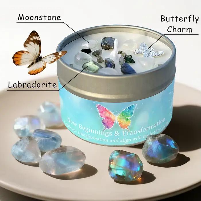 Bougie parfumée citron menthe poivrée en cristal – Nouveaux Départs, Transformation, Manifestation Spirituelle, Aromathérapie – Bougie en boîte – Cadeau Décoratif