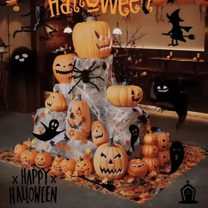 Lanterne décorative en forme de citrouille, 1 pièce, accessoires d'halloween, décoration de citrouille, lumière de citrouille, décoration extérieure d'halloween