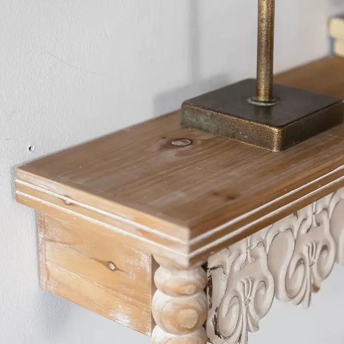 Étagère murale marocaine en bois naturel, étagère flottante sculptée marron clair, décor Boho Vintage fabriqué à la main, affichage d'accent rustique