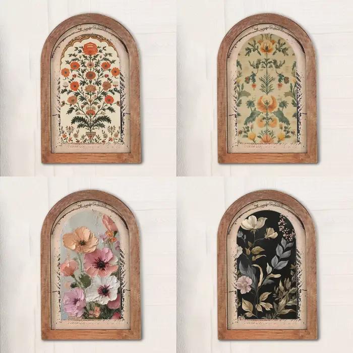 Décoration murale vintage en bois cintrée motif floral botanique animal amusant style ferme pour la maison occasions spéciales