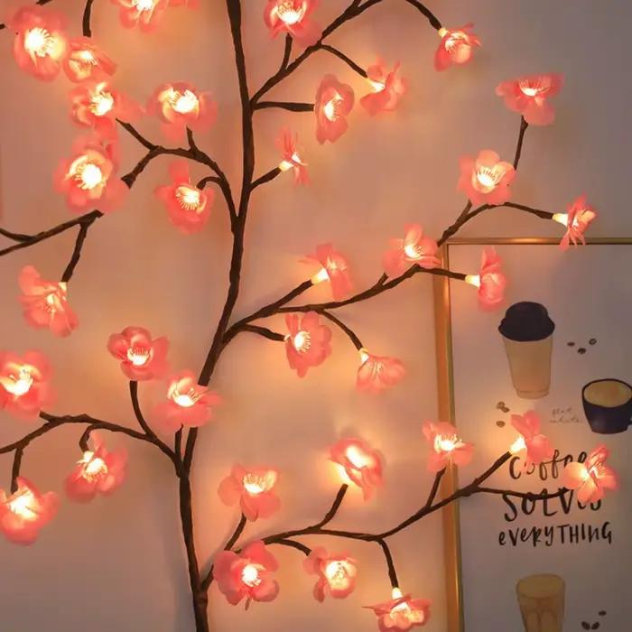 Cerise LED branche d'arbre lumières pour mur fleur de cerisier saule vigne brindille décor guirlande décorations de noël intérieur maison mur porte