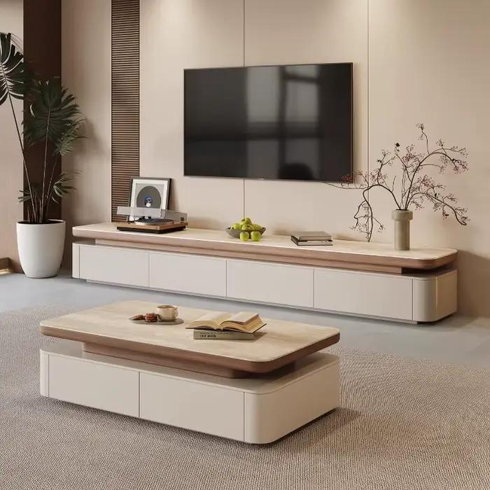 Meuble TV de salon de luxe en bois blanc