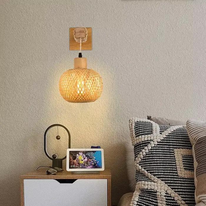 Lanterne en bambou applique en rotin naturel osier E27 lustres tissé à la main