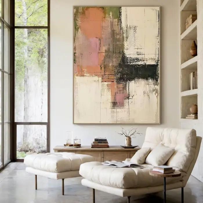Peinture à l'huile abstraite originale Mhemyo, grande taille, beige neutre, art mural texturé, décoration moderne sur toile, décoration intérieure