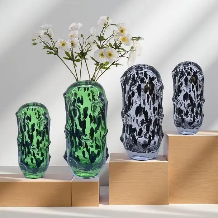 Vase en verre transparent coloré à points ondulés irréguliers, pour hydroponie, terrarium, pot de fleurs, accessoires de décoration de chambre