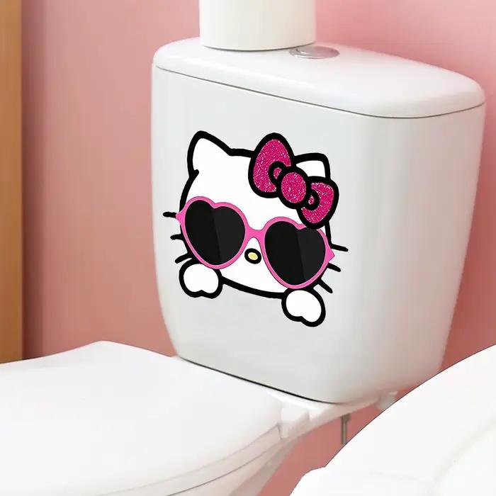 Autocollants muraux Kawaii Hello Kitty, autocollants muraux amovibles Cool Cat Pink Bow Heart Sunglasses pour la décoration de la chambre à coucher, de la salle de bain et des placards